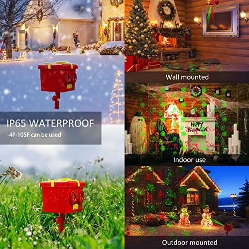 Christmas Projector Lights Outdoor, Yard Laser Christmas Decorations with 13 Dynamic Patterns, IP65 Waterproof, RF Remote Control, Cover 3800 sq, Timer for Indoor Holiday Night Gathering Party
