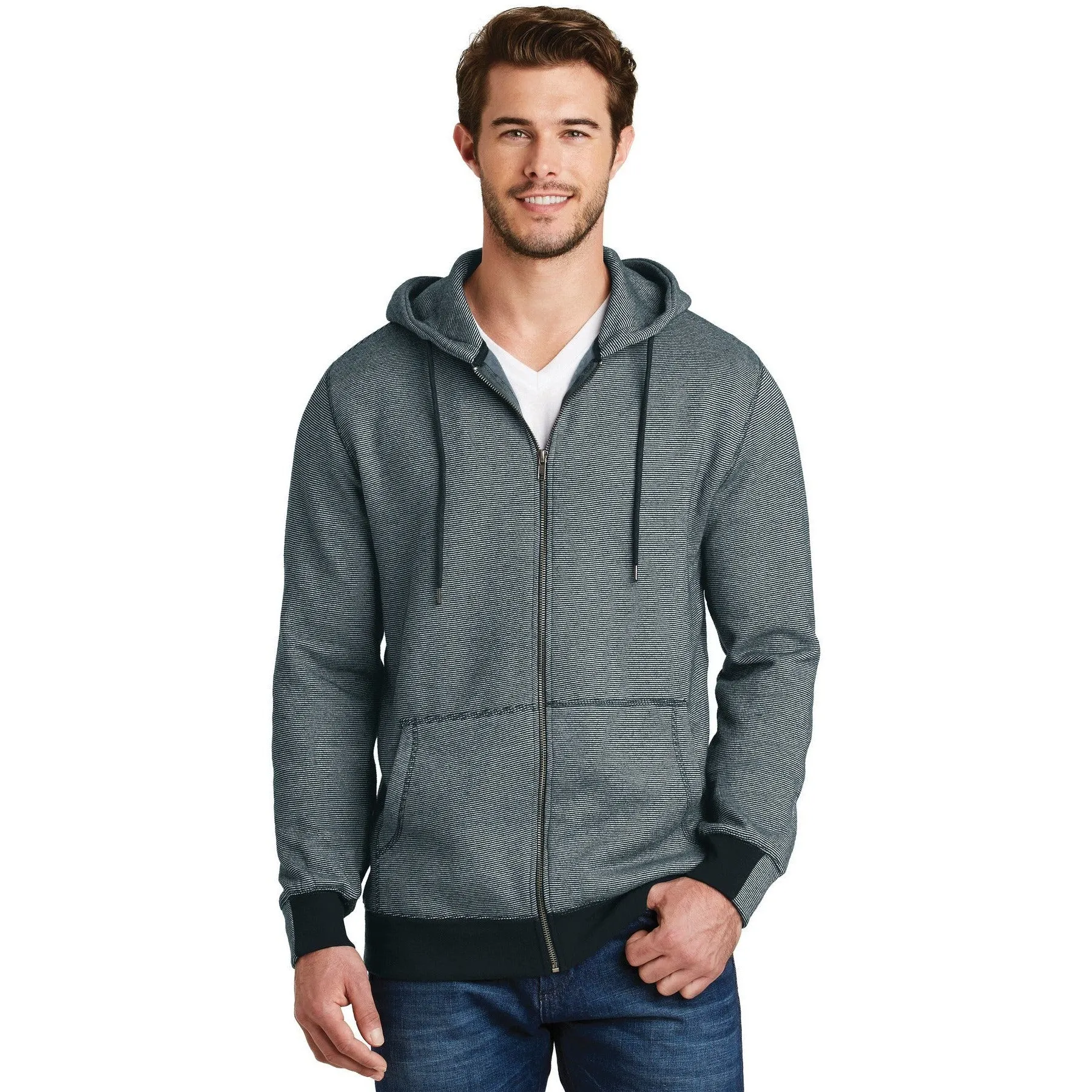 CLOSEOUT - District Made Mens Mini Stripe Full-Zip Hoodie