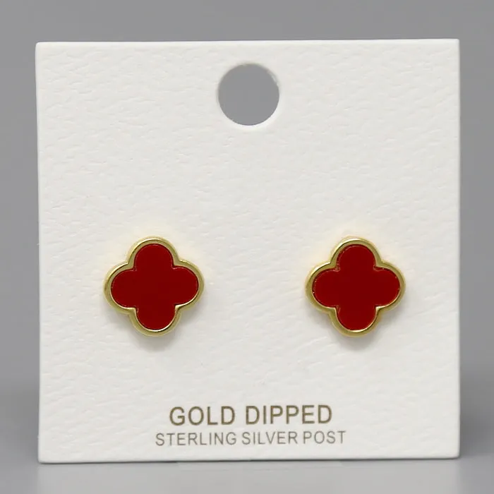 Clover Shape Gold Dipped Stud Earrings