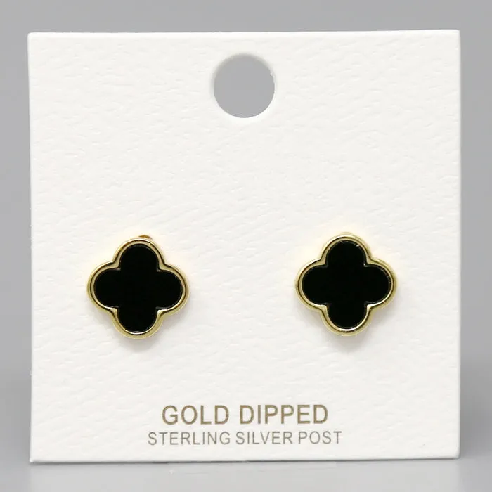 Clover Shape Gold Dipped Stud Earrings
