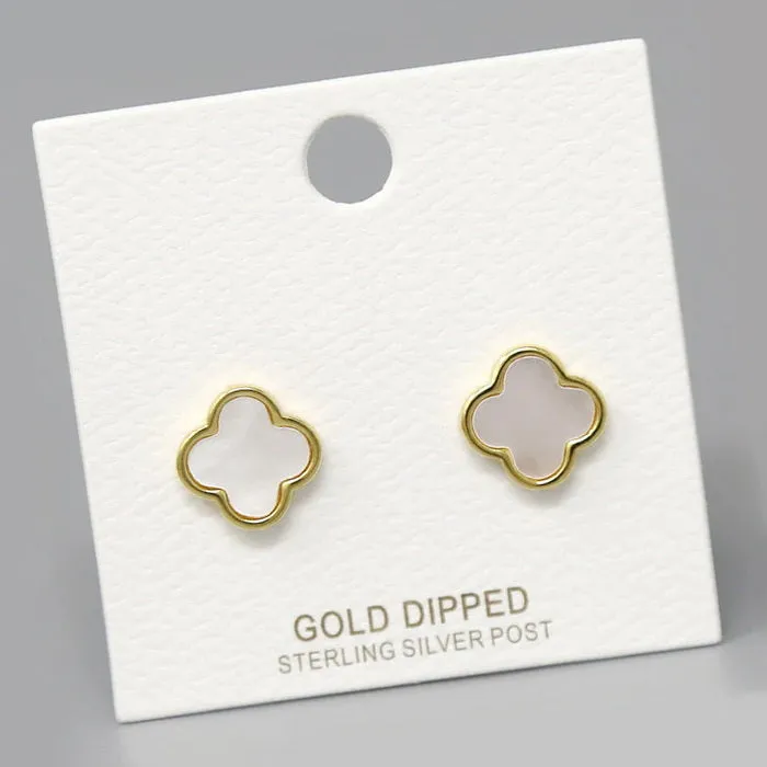 Clover Shape Gold Dipped Stud Earrings