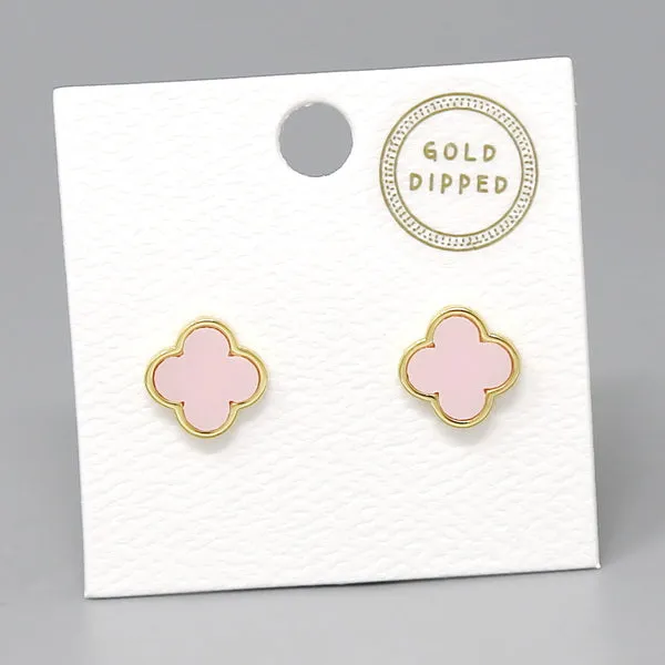 Clover Shape Gold Dipped Stud Earrings
