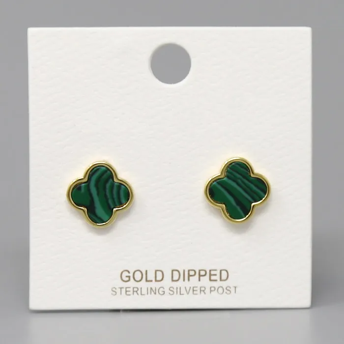 Clover Shape Gold Dipped Stud Earrings