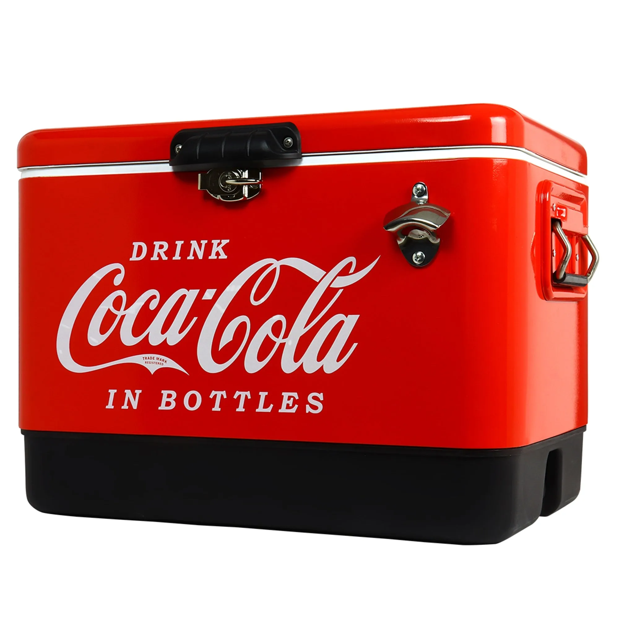 Coca-Cola Ice Chest Beverage Cooler with Bottle Opener, 51L (54 qt), 85 Can Capacity Portable Cooler, Red and Black, for Camping, Beach, RV, BBQs, Tailgating, Fishing