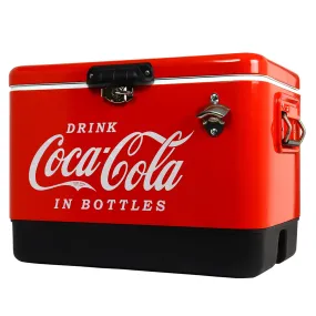 Coca-Cola Ice Chest Beverage Cooler with Bottle Opener, 51L (54 qt), 85 Can Capacity Portable Cooler, Red and Black, for Camping, Beach, RV, BBQs, Tailgating, Fishing