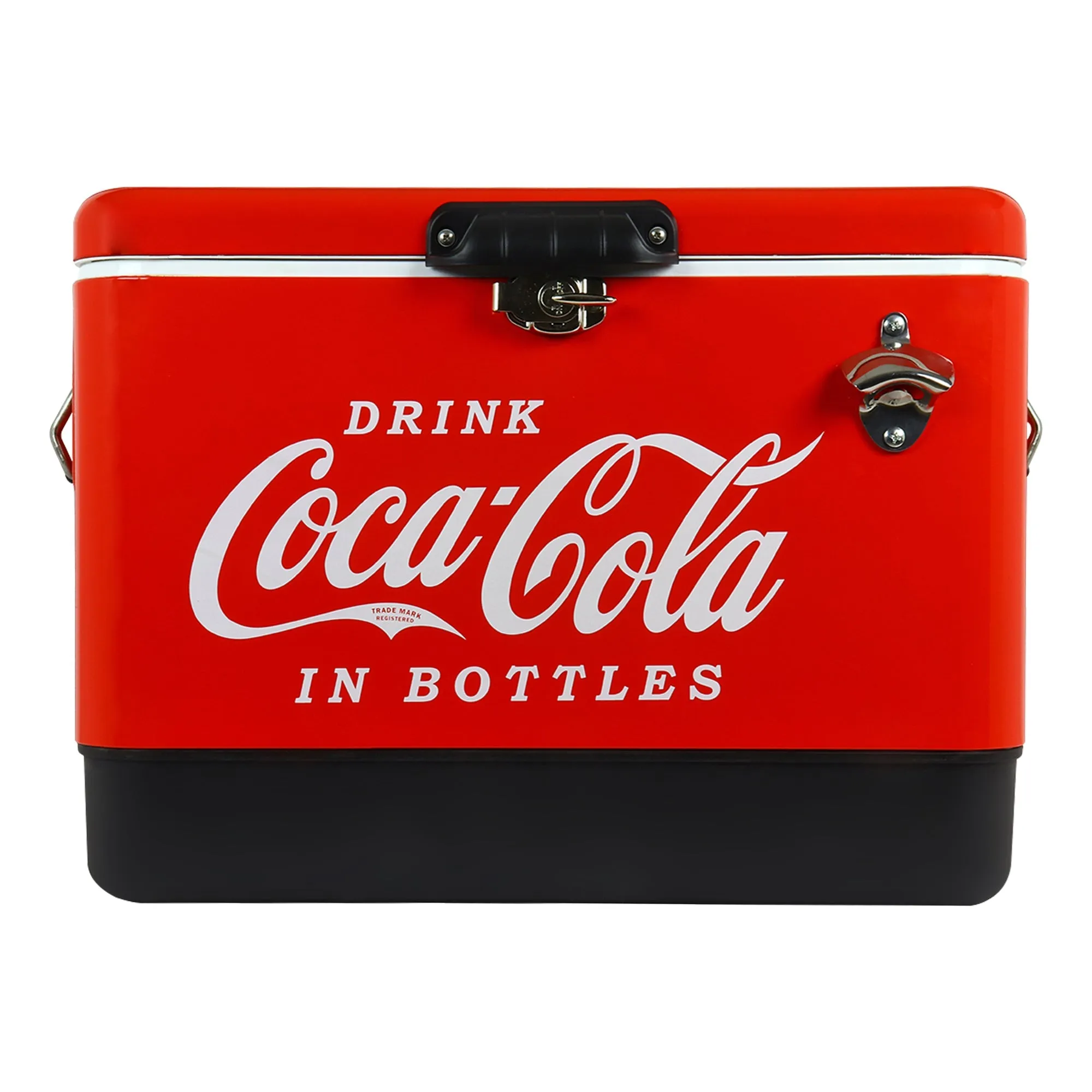 Coca-Cola Ice Chest Beverage Cooler with Bottle Opener, 51L (54 qt), 85 Can Capacity Portable Cooler, Red and Black, for Camping, Beach, RV, BBQs, Tailgating, Fishing