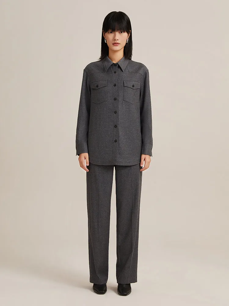Dark Melange Grey Woolen Loose Pants