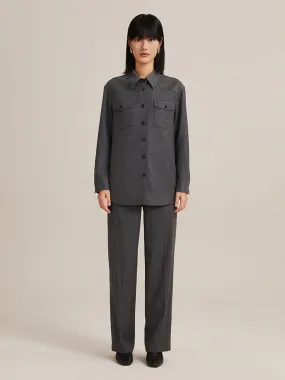 Dark Melange Grey Woolen Loose Pants