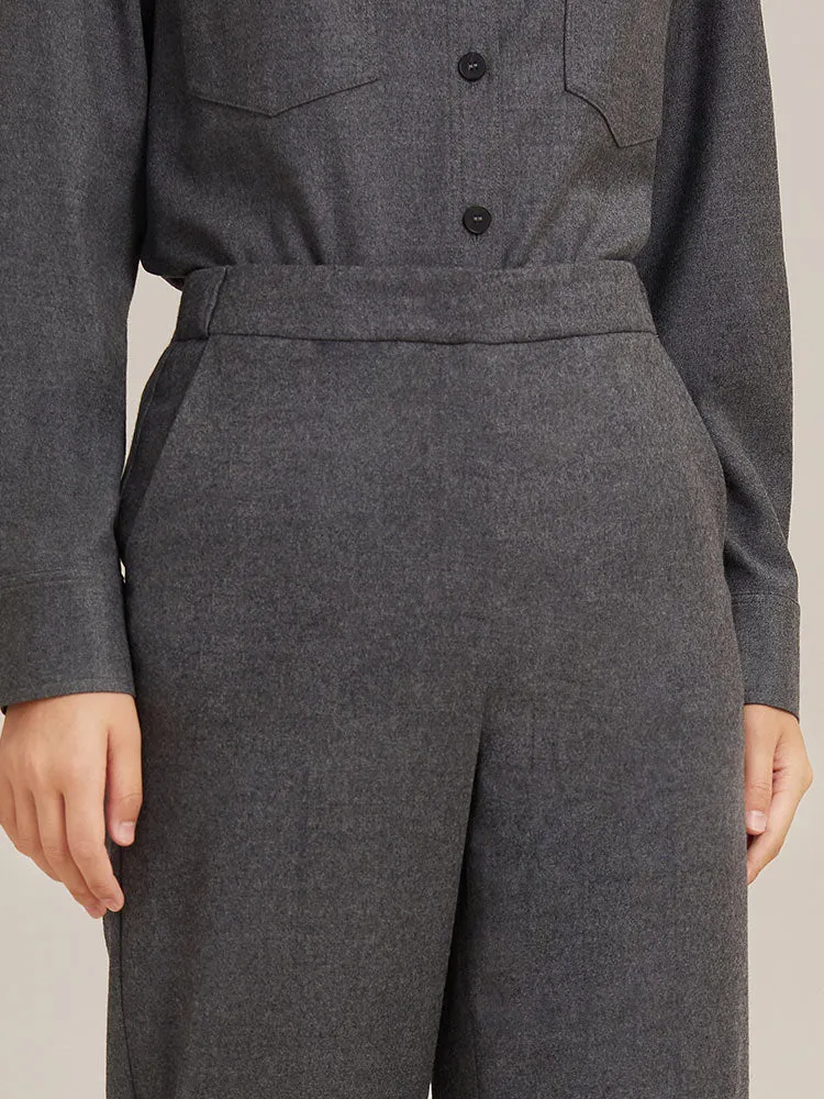Dark Melange Grey Woolen Loose Pants
