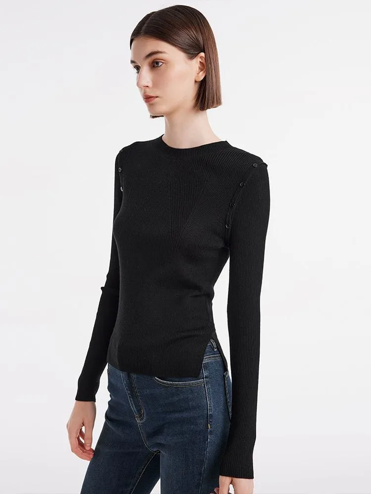 Detachable Sleeve Woolen Round Neck Sweater