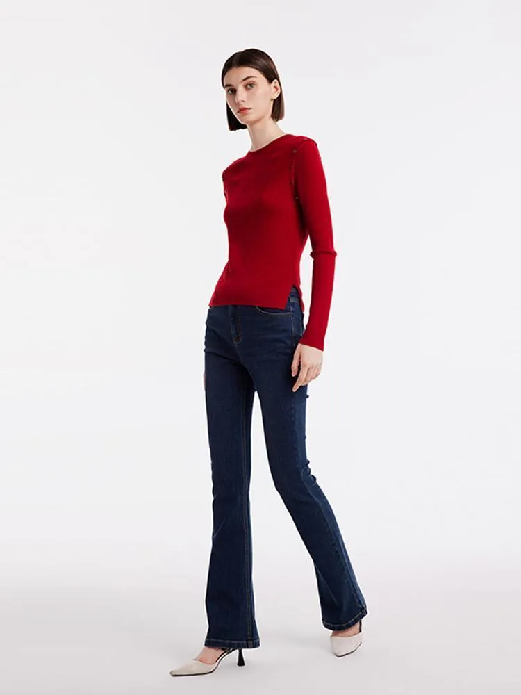 Detachable Sleeve Woolen Round Neck Sweater