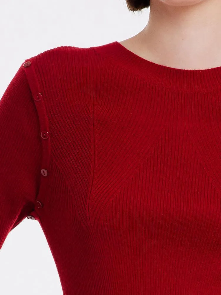 Detachable Sleeve Woolen Round Neck Sweater