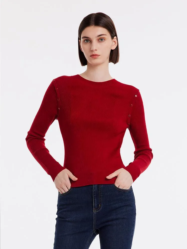 Detachable Sleeve Woolen Round Neck Sweater