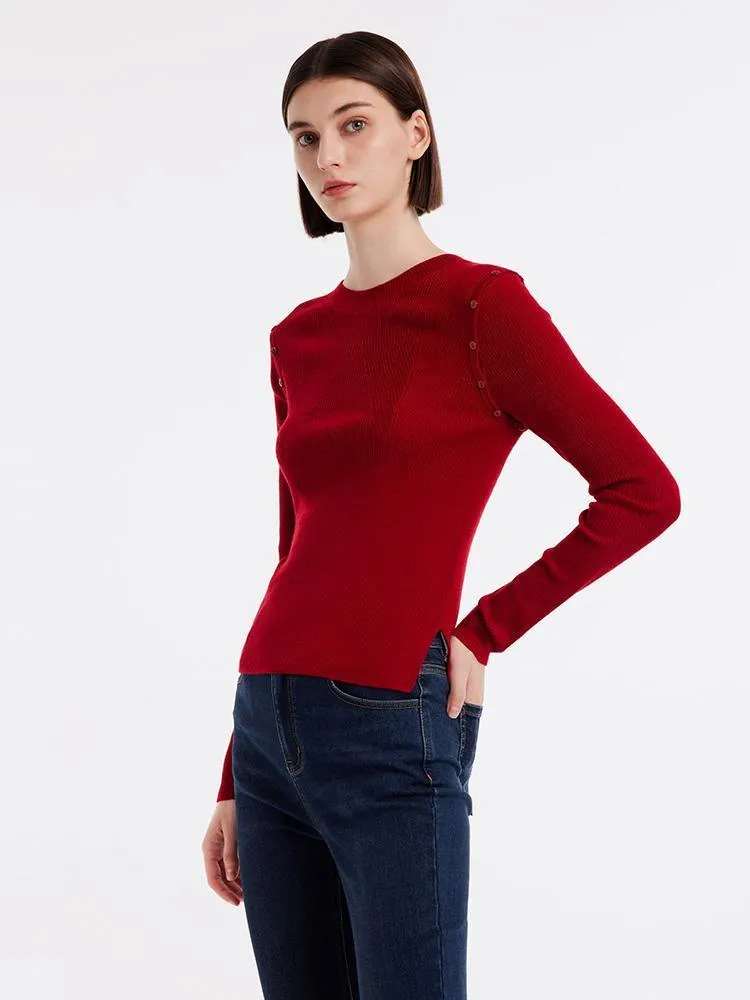Detachable Sleeve Woolen Round Neck Sweater