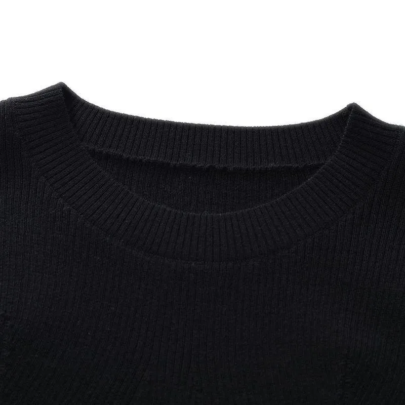 Detachable Sleeve Woolen Round Neck Sweater