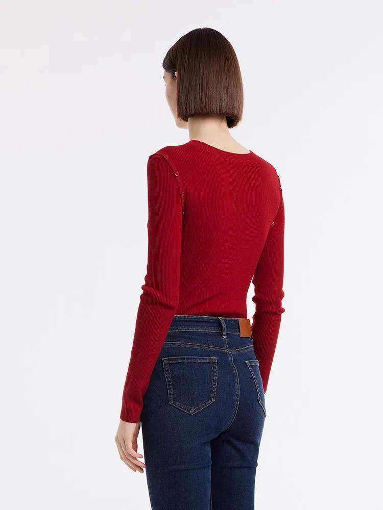 Detachable Sleeve Woolen Round Neck Sweater