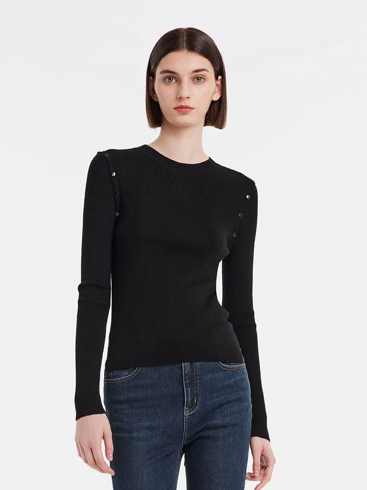 Detachable Sleeve Woolen Round Neck Sweater