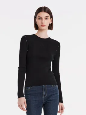 Detachable Sleeve Woolen Round Neck Sweater