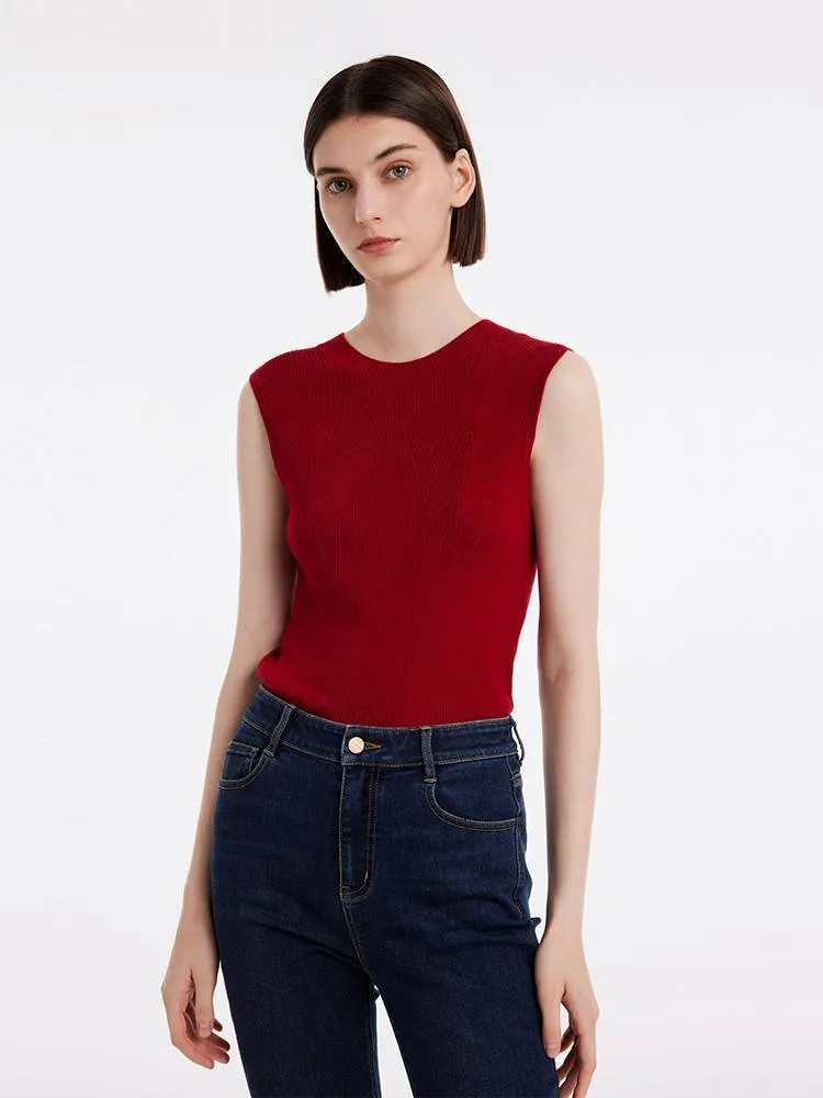 Detachable Sleeve Woolen Round Neck Sweater