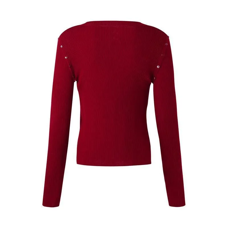 Detachable Sleeve Woolen Round Neck Sweater