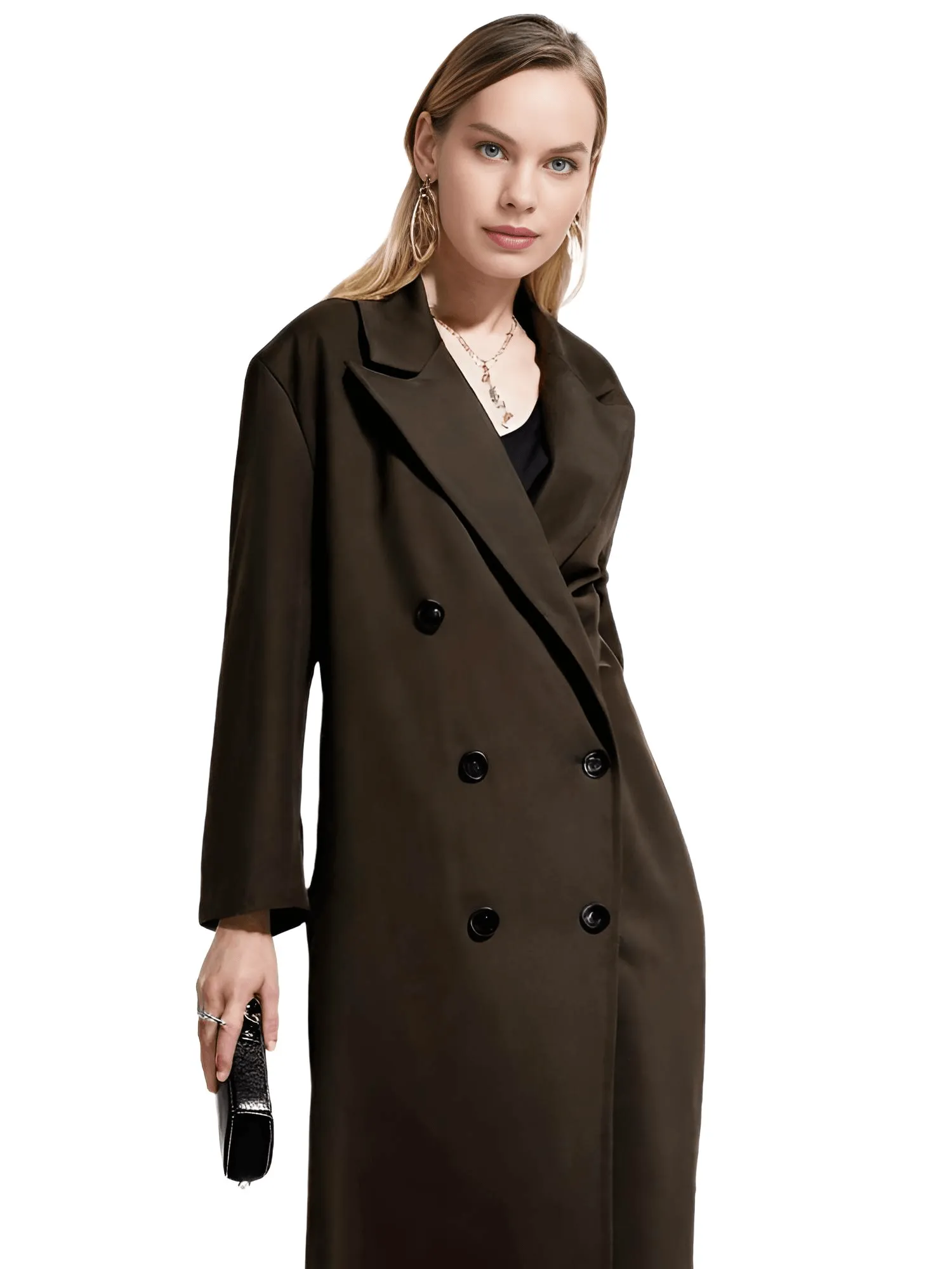 Elegant Double Breasted Woolen Coat Women Fashion Long Sleeves Casual Pockets Overcoat Lady Warm Street Outerwear