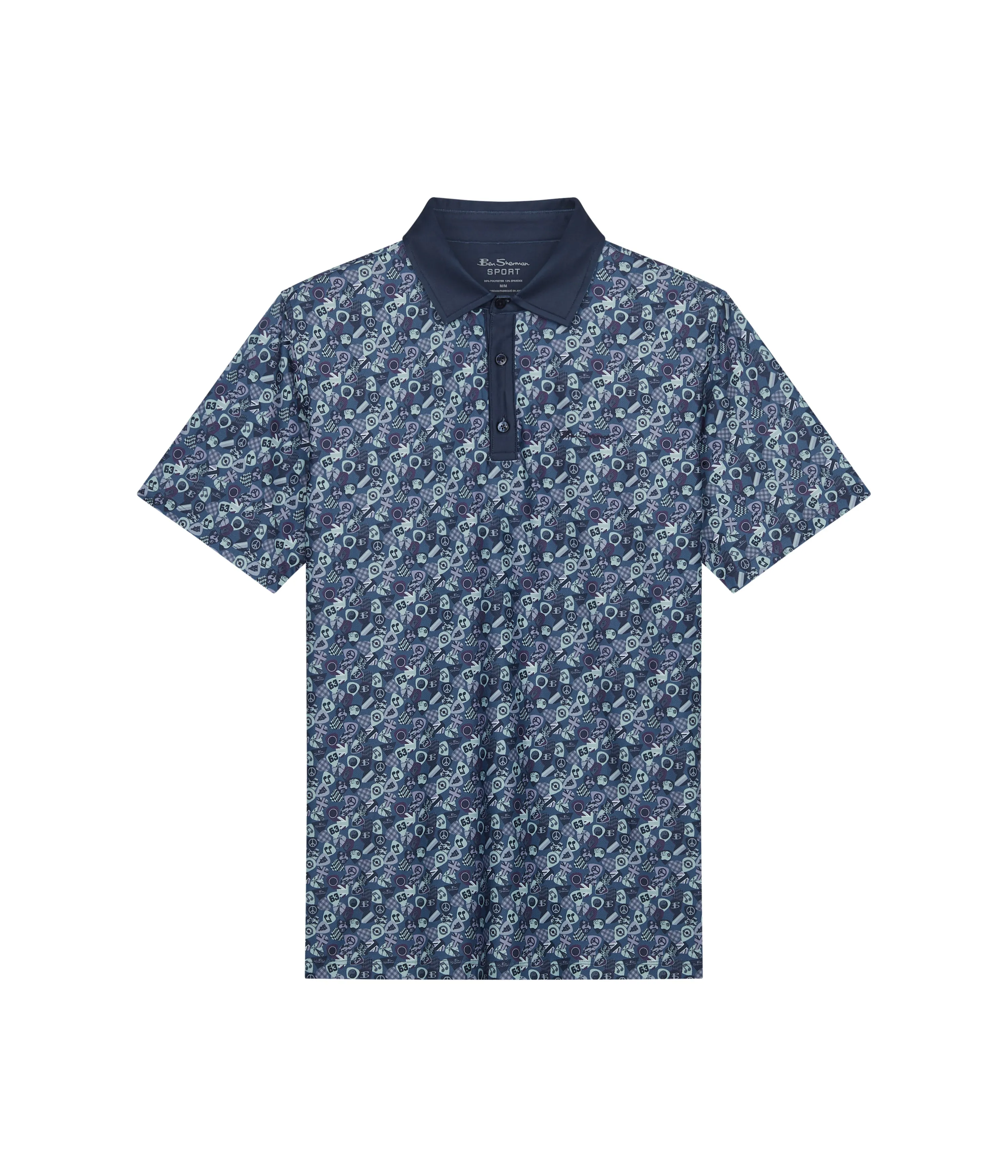Guitar Picks Tech Jersey Sports Fit Polo - Blue