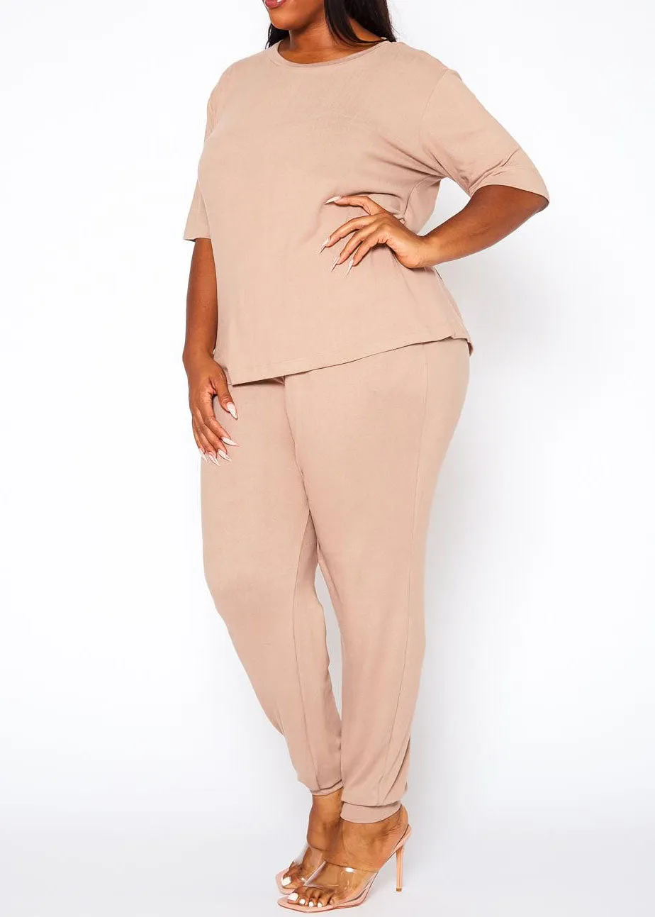 Hi Curvy Plus Size Women Knit Half Sleeve Top and Jogger Pants Set