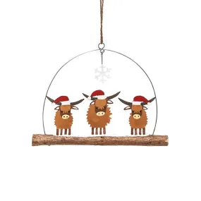 Highland Coos in Hats Hanging Christmas Decoration from Shoeless Joe