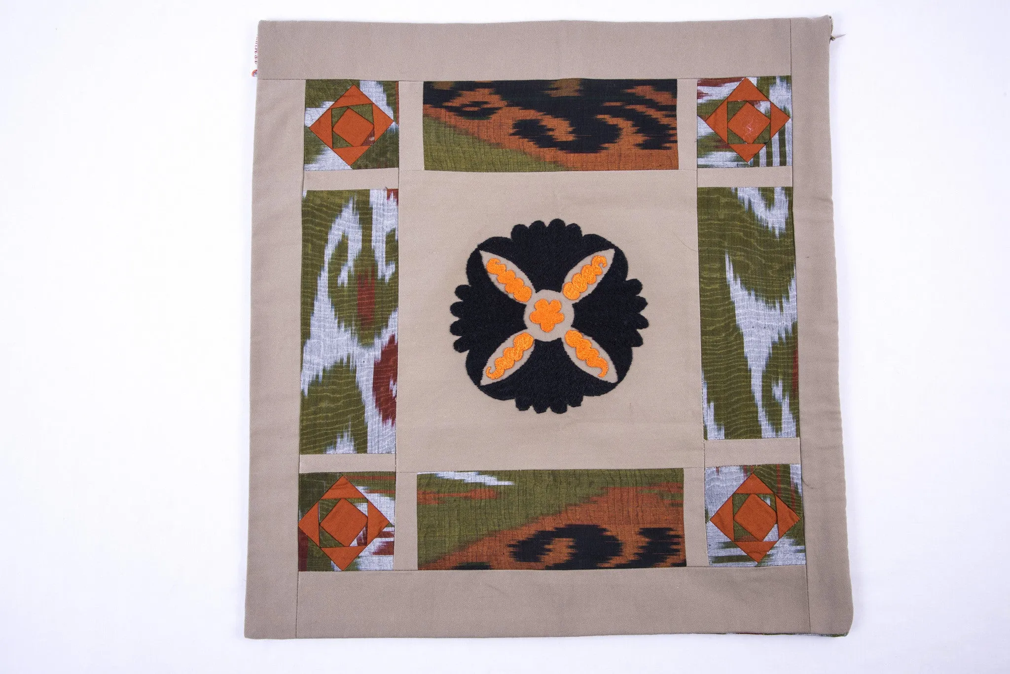 Ikat and Suzani Embroidery Pillow Cover, "Cosmos"