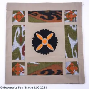 Ikat and Suzani Embroidery Pillow Cover, "Cosmos"