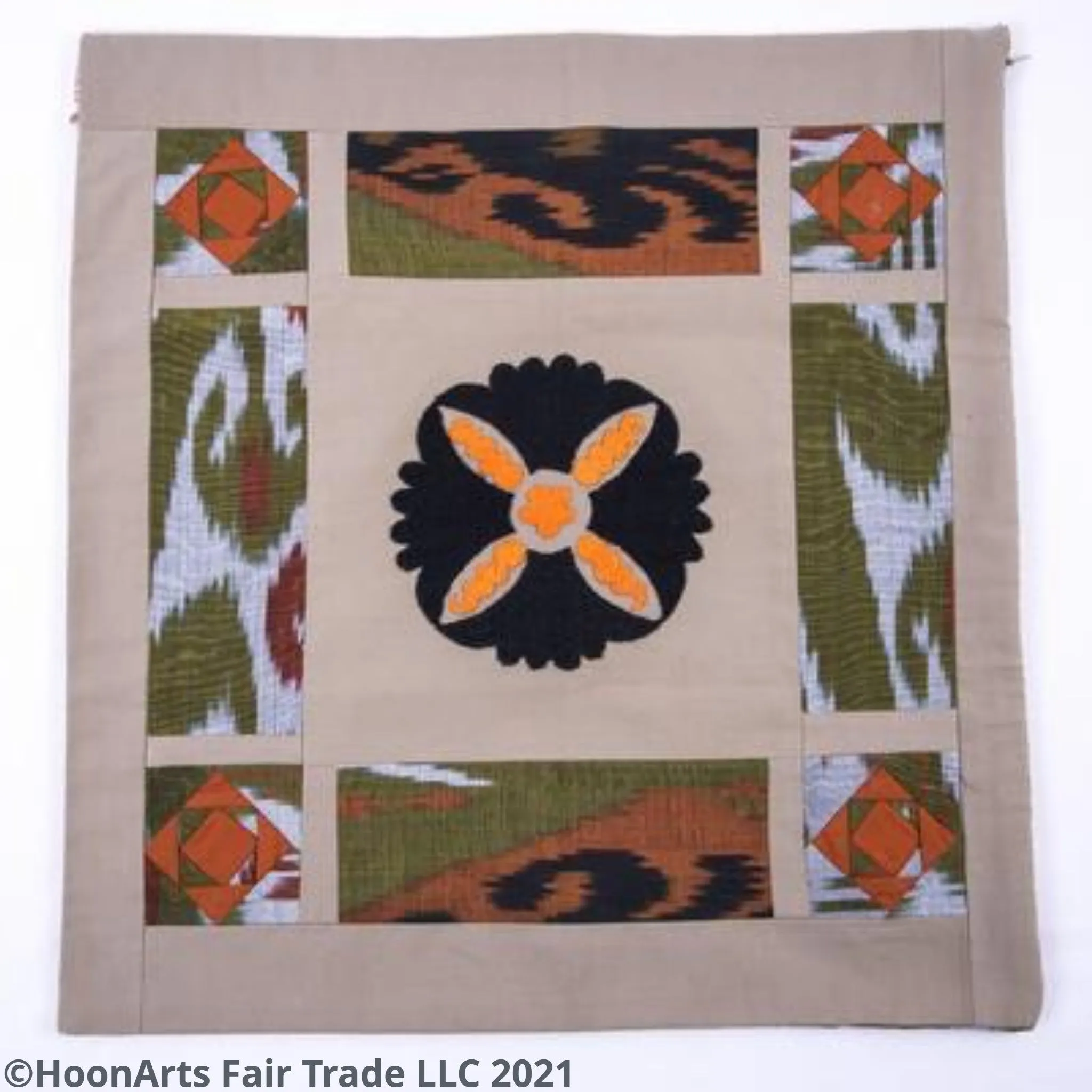 Ikat and Suzani Embroidery Pillow Cover, "Cosmos"