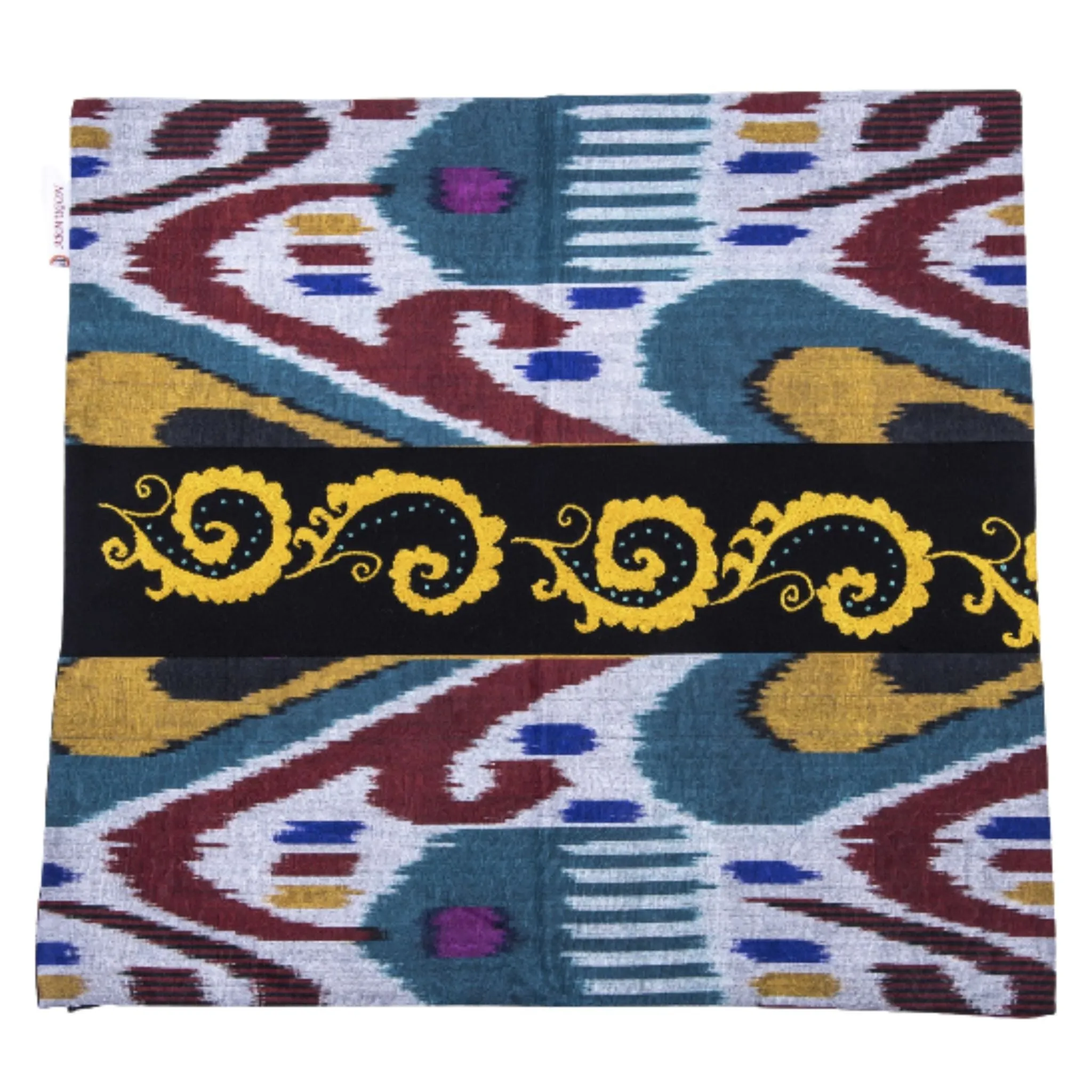 Ikat and Suzani Embroidery Pillow Cover, "Mavj" (Ripple)