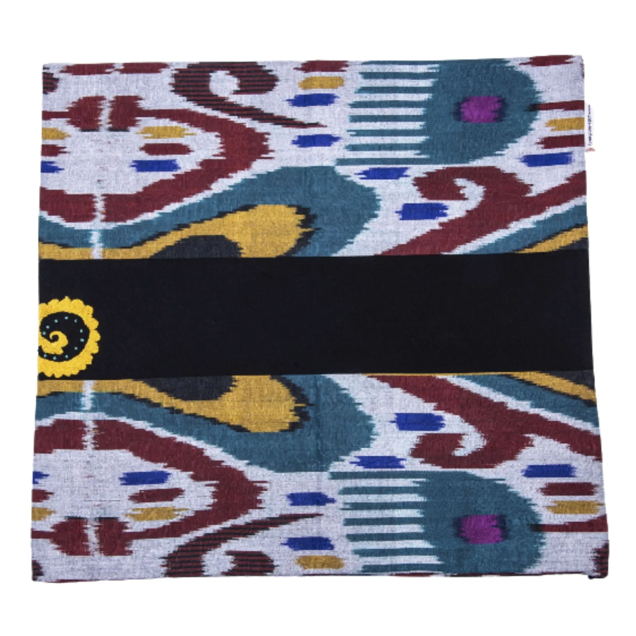 Ikat and Suzani Embroidery Pillow Cover, "Mavj" (Ripple)