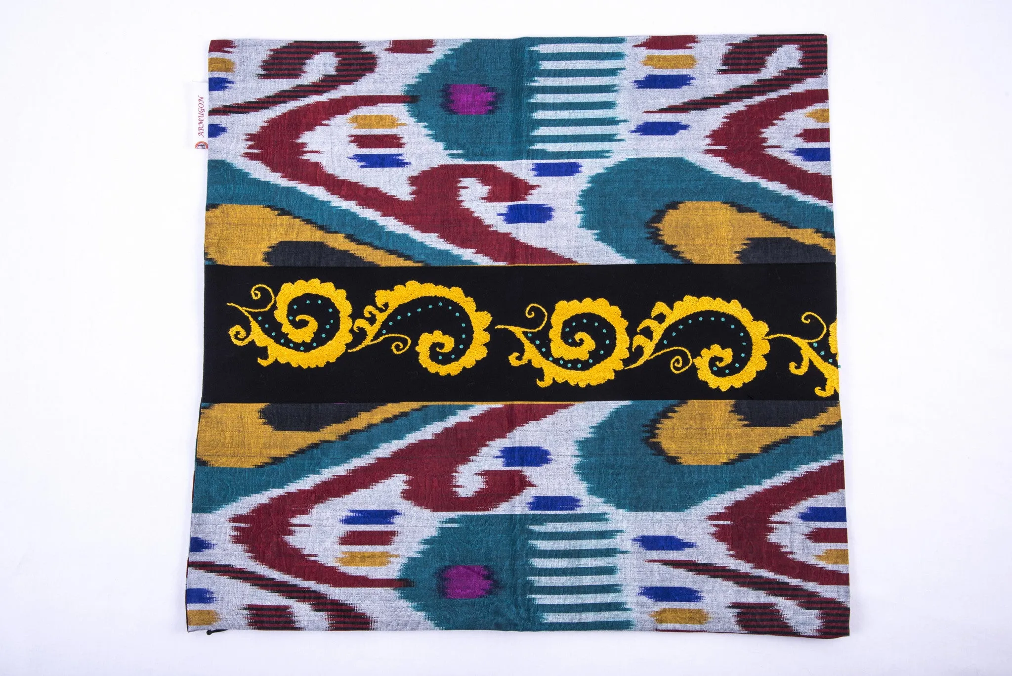 Ikat and Suzani Embroidery Pillow Cover, "Mavj" (Ripple)