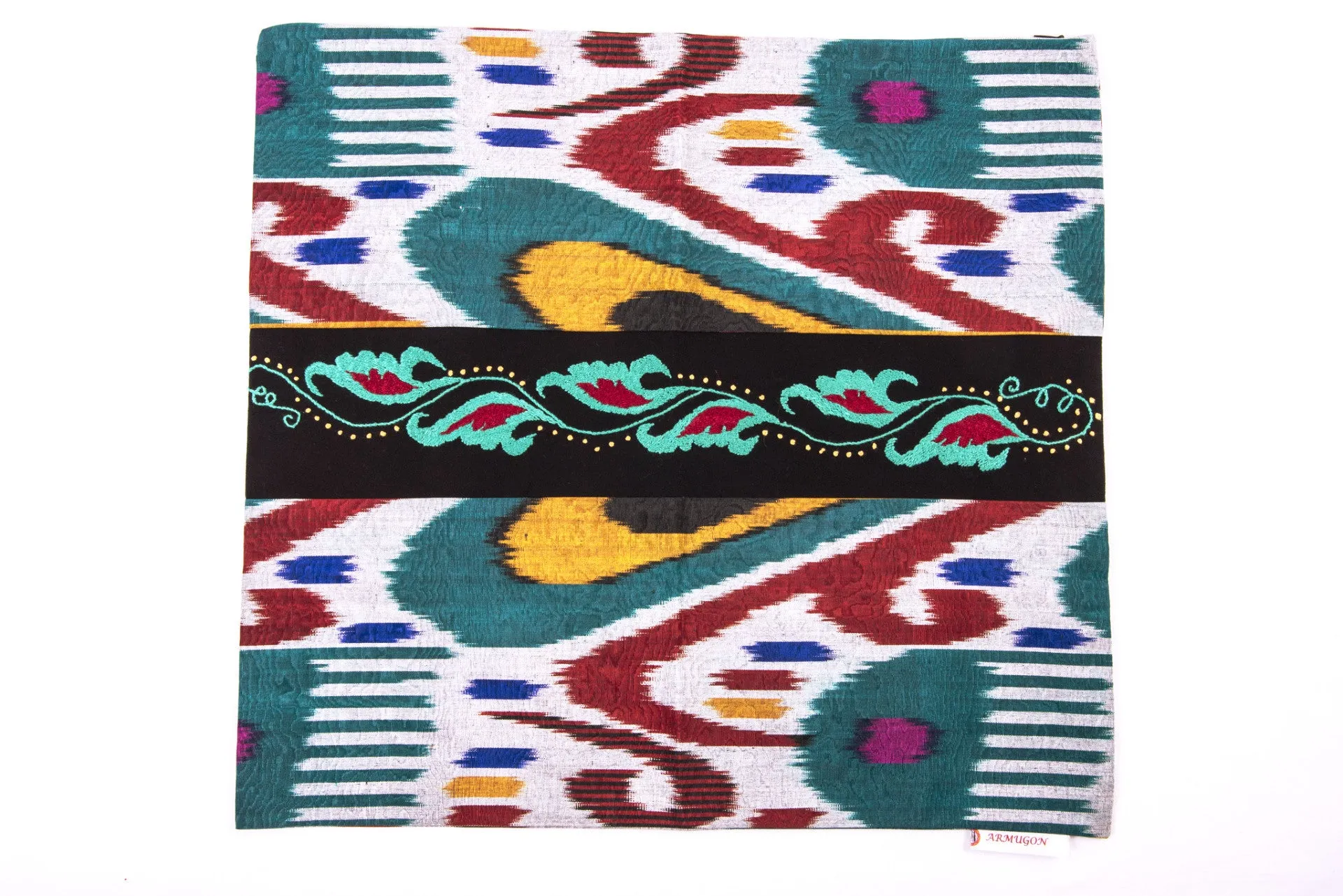 Ikat and Suzani Embroidery Pillow Cover, "Mavj" (Ripple)