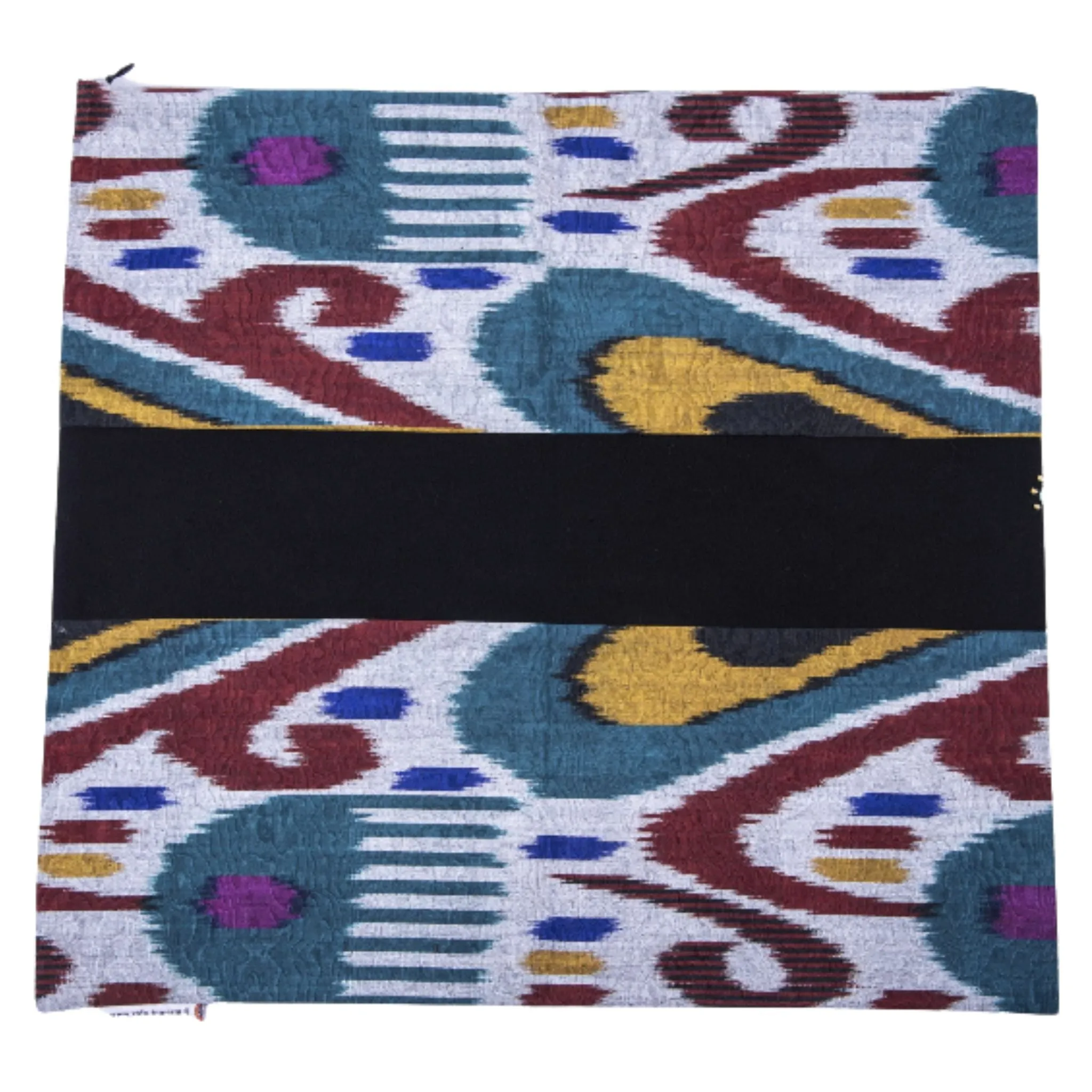Ikat and Suzani Embroidery Pillow Cover, "Mavj" (Ripple)