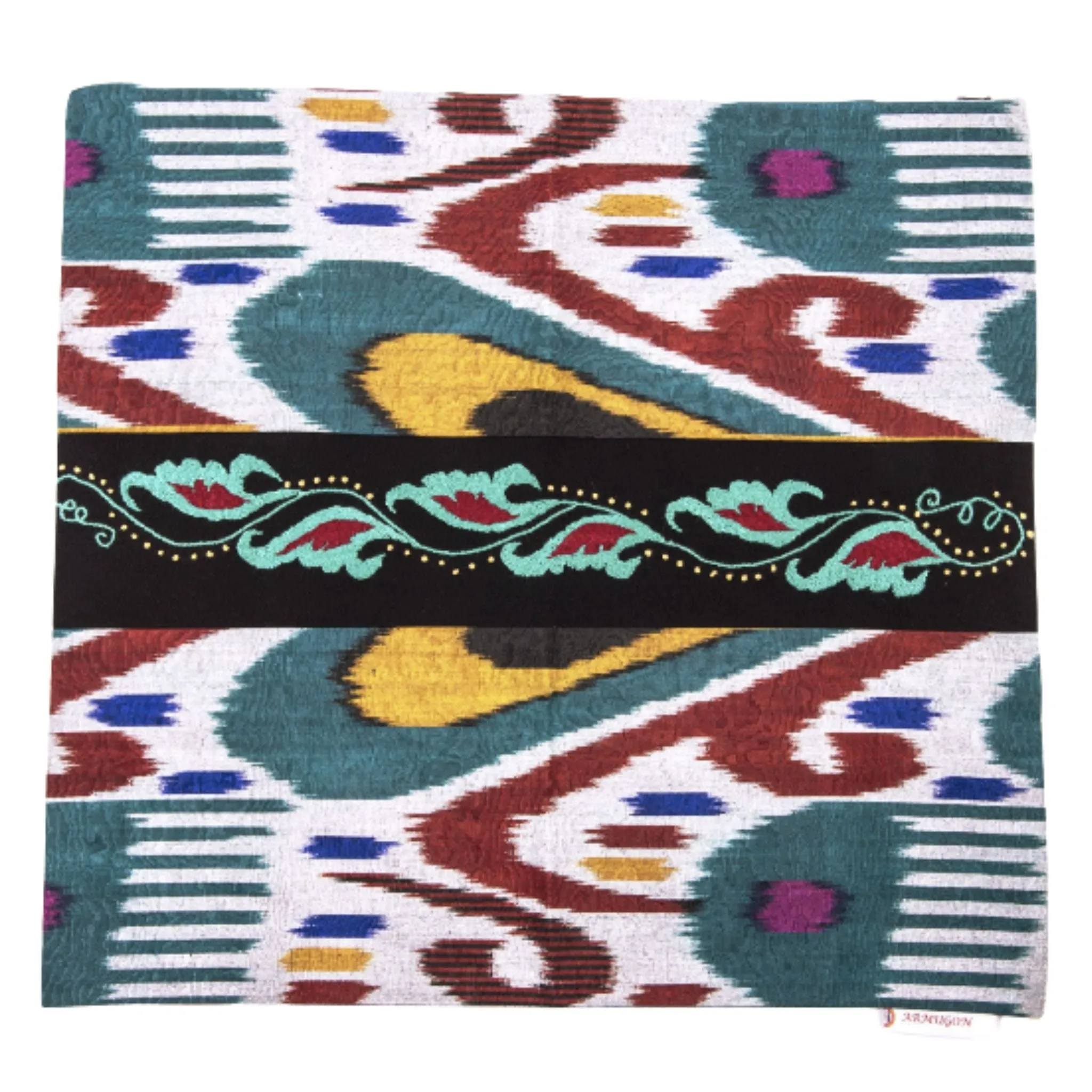 Ikat and Suzani Embroidery Pillow Cover, "Mavj" (Ripple)