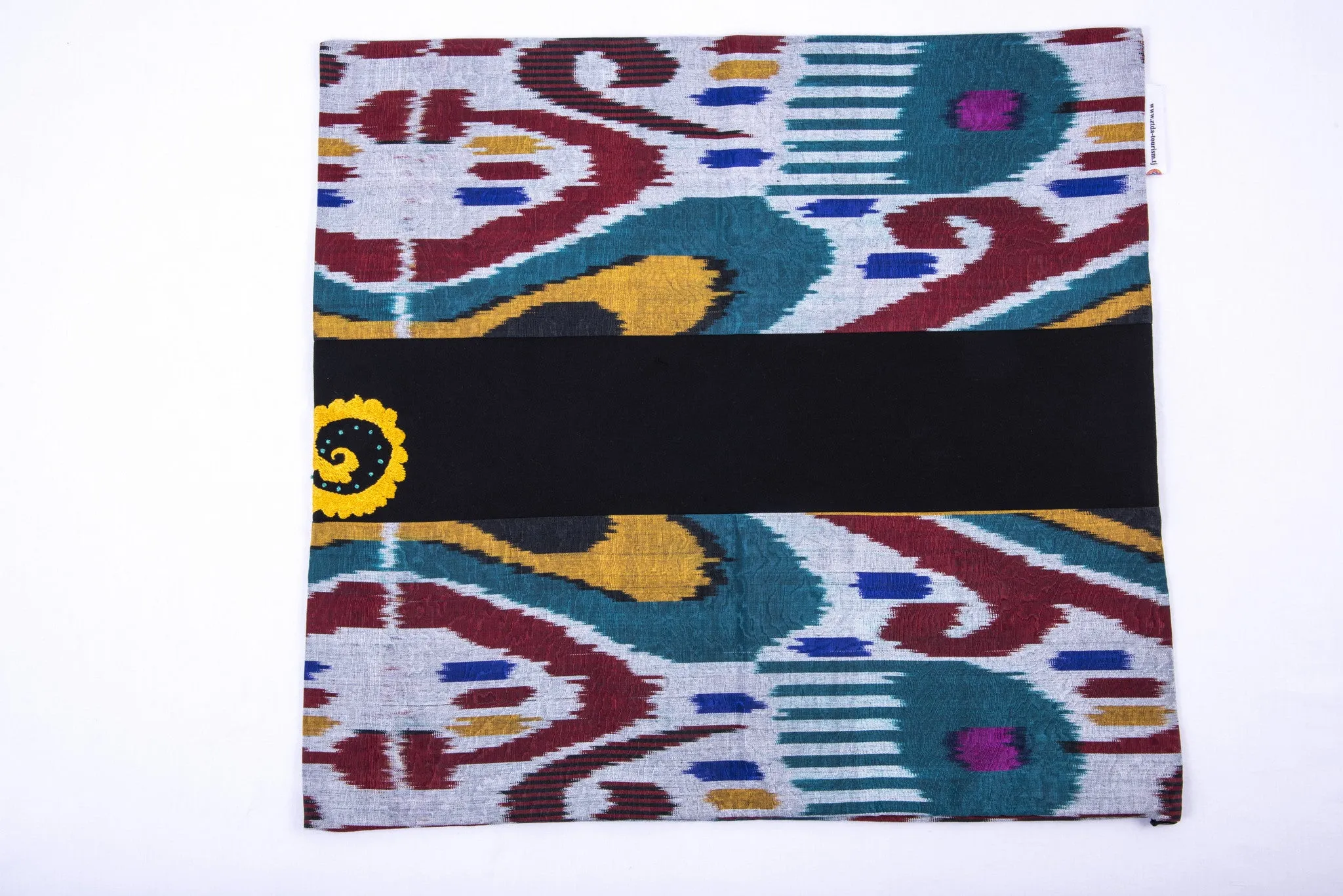 Ikat and Suzani Embroidery Pillow Cover, "Mavj" (Ripple)