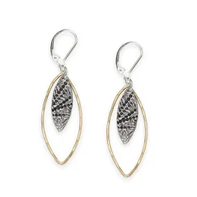 J & I Gold And Silver Textured Marquise Shape Earrings