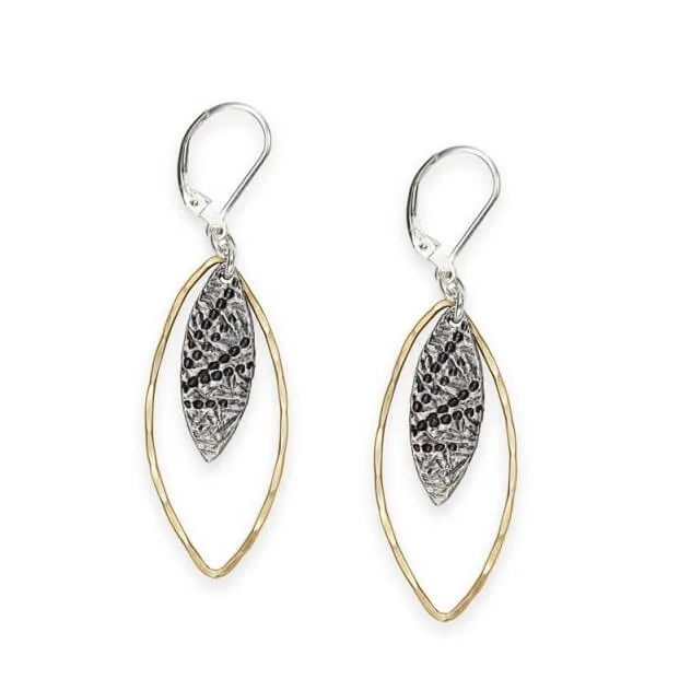 J & I Gold And Silver Textured Marquise Shape Earrings