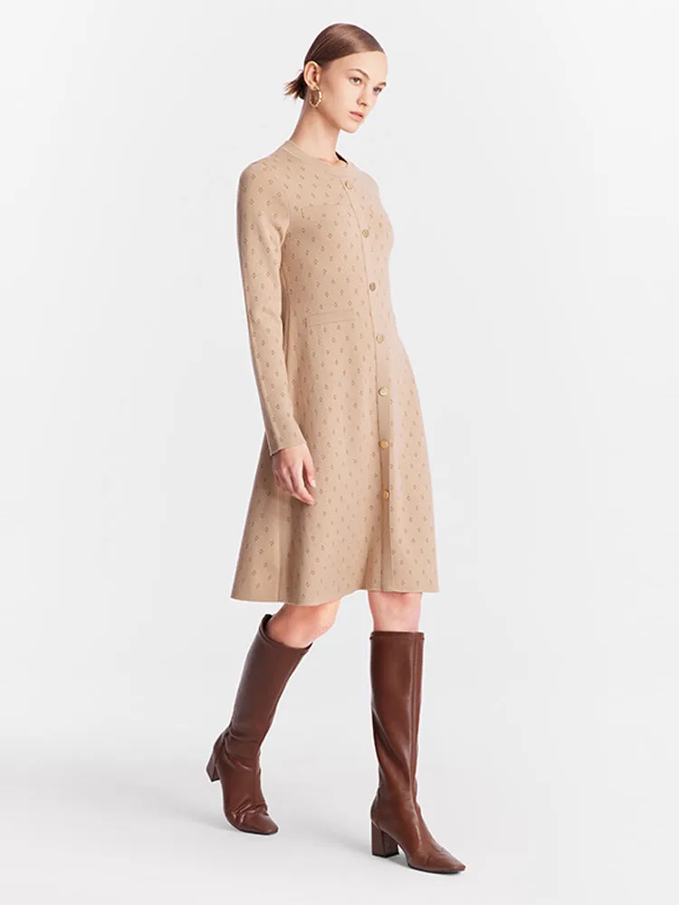 Jacquard Woolen Knitted Midi Dress