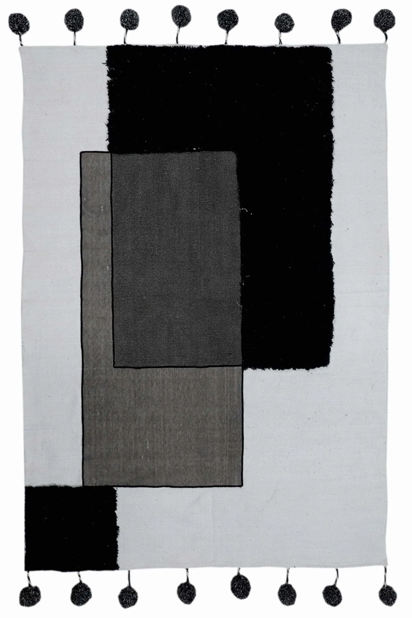 KELKI - PATCHWORK RUG WITH POM POMS