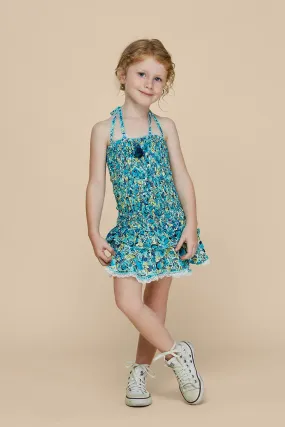 Kids Bandeau Dress Yoana Smocked - Green Rose