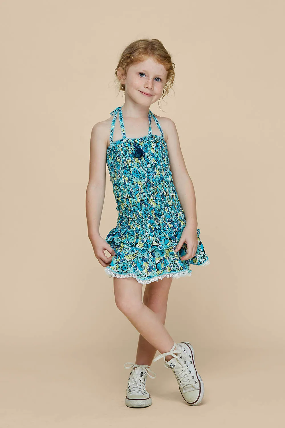 Kids Bandeau Dress Yoana Smocked - Green Rose