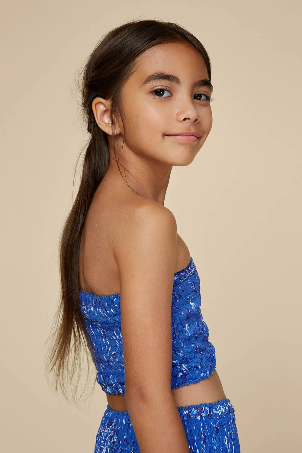 Kids Bandeau Smocked - Blue Pineapple Batik Rombo