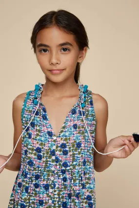 Kids Long Dress Clara Sleeveless - Green Bloom