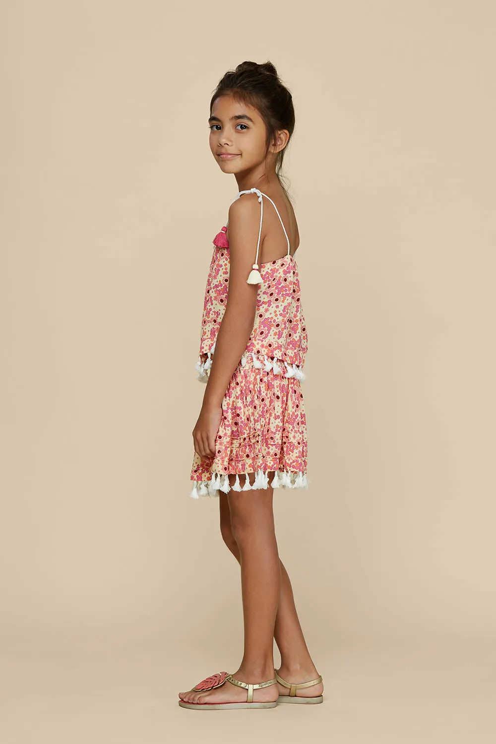 Kids Singlet Mara Tassel Trimmed - Yellow Gerbera