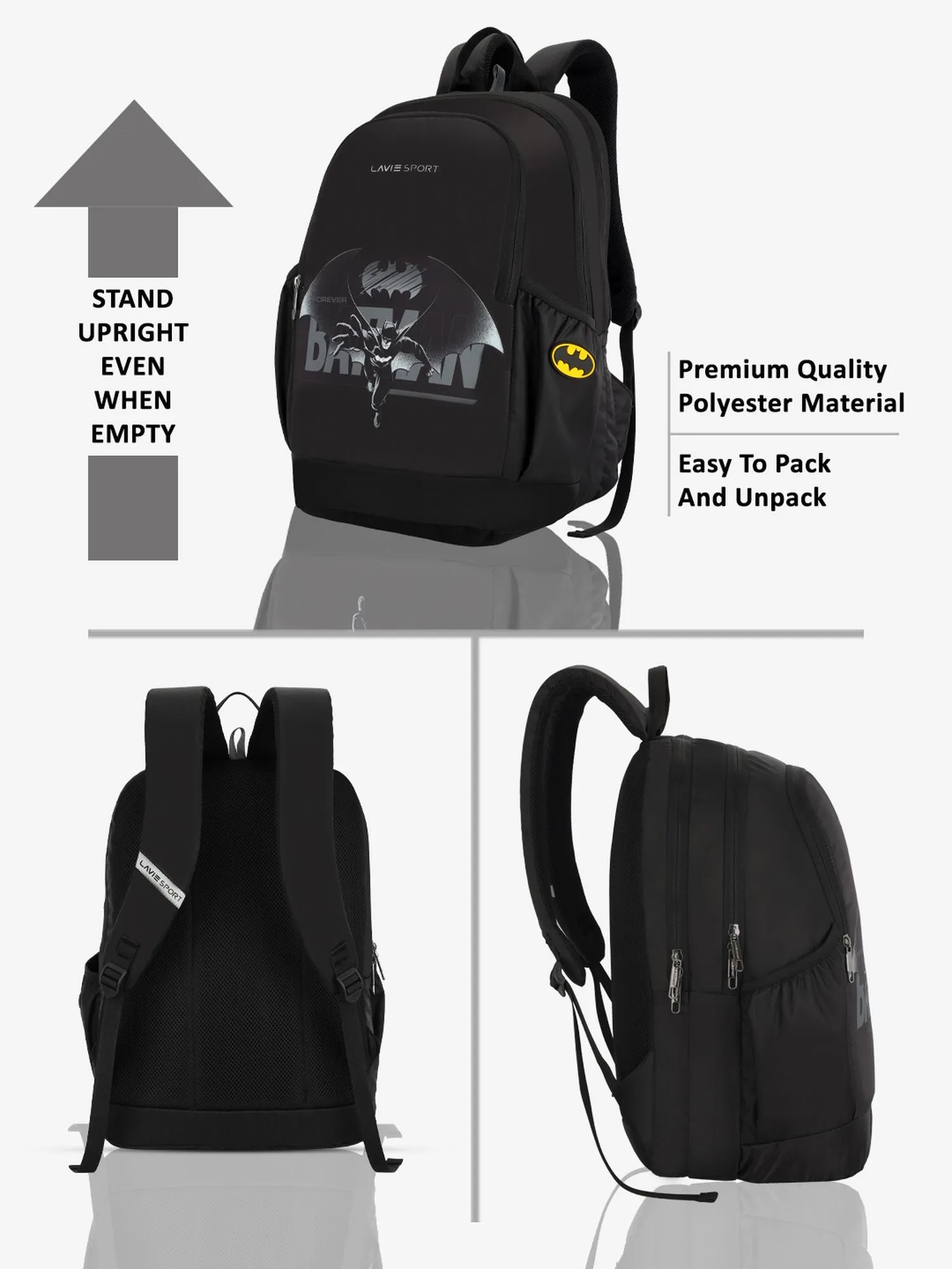 Lavie Sport Batman Cape 33L Casual Laptop Backpack For Men/Women & Boys/Girls Black