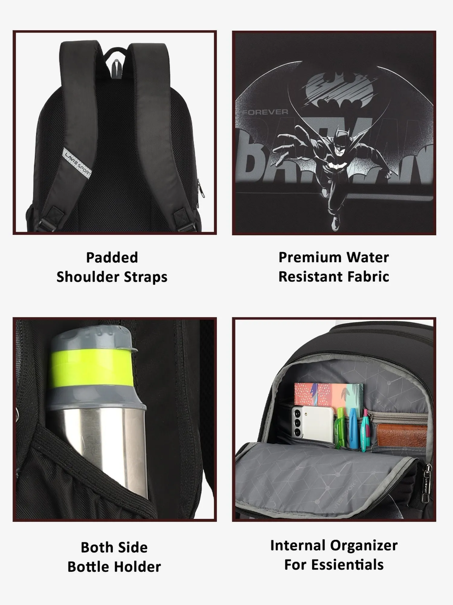 Lavie Sport Batman Cape 33L Casual Laptop Backpack For Men/Women & Boys/Girls Black