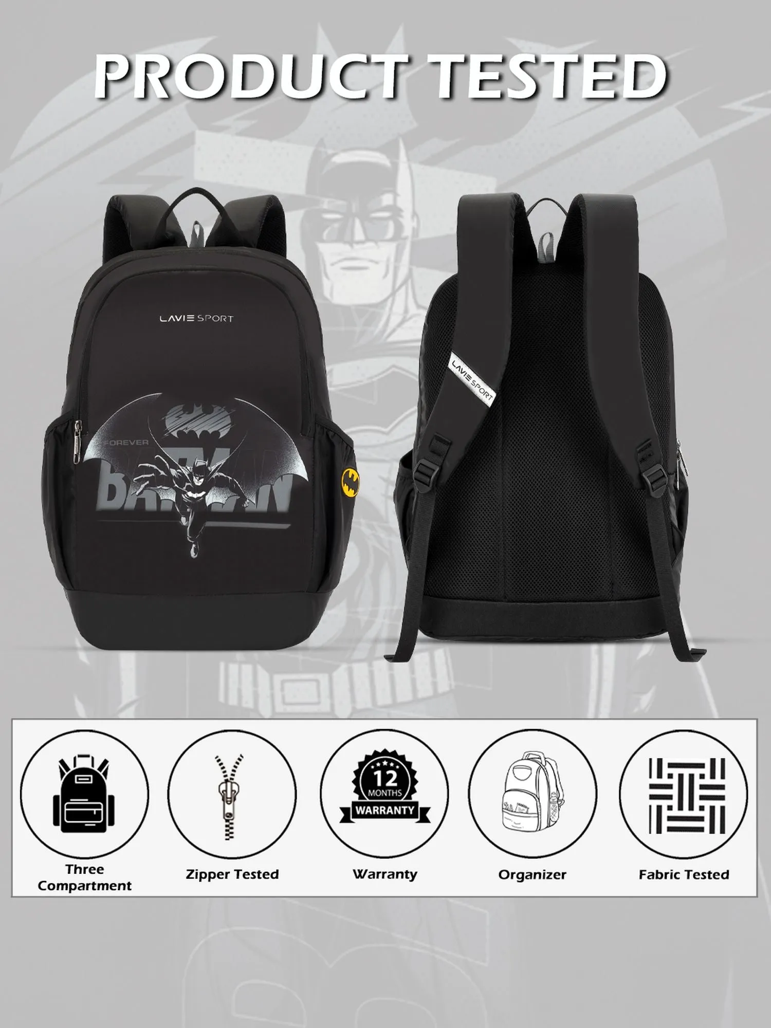Lavie Sport Batman Cape 33L Casual Laptop Backpack For Men/Women & Boys/Girls Black